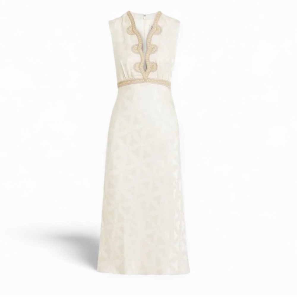 NEW NWT Saloni Tabitha Embroidered Silk-Jacquard Midi Dress